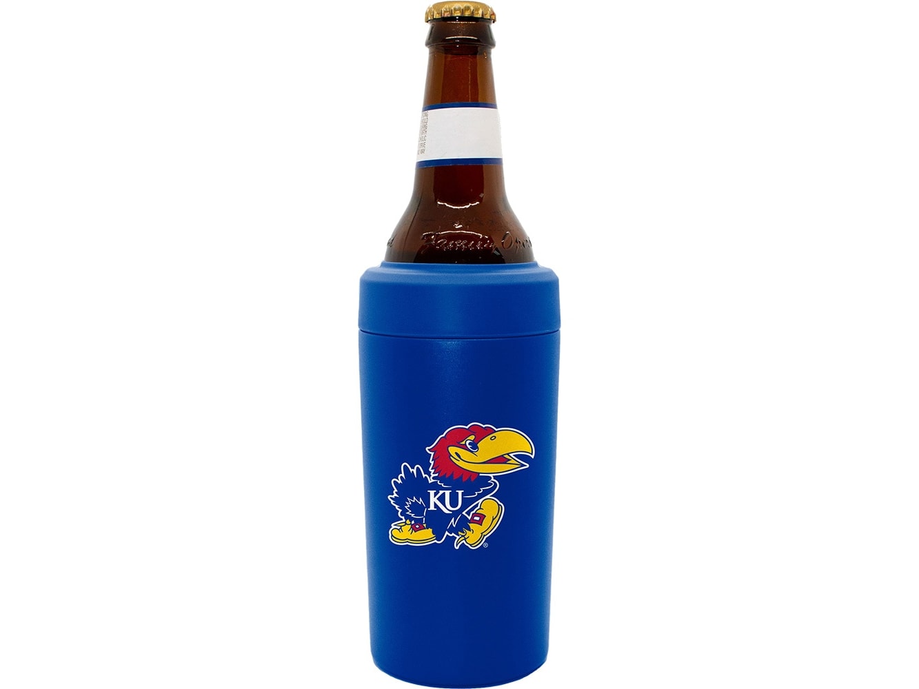 Kansas KU Jayhawk Engraved 12 oz Soda can Holder Rawhide Koozie