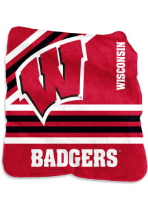 Red Wisconsin Badgers Stripe Raschel Blanket