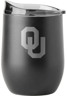 Oklahoma Sooners 16oz Etch Black Powder Coat Curved Beverage Stainless Steel Stemless