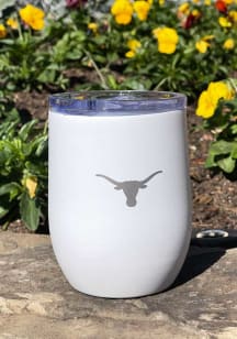 Texas Longhorns 16 OZ White Powder Coat Curved Ultra Stainless Steel Stemless