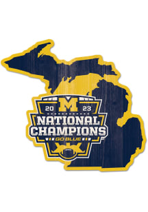 Michigan Wolverines 2023 National Champion State Shaped Wood Sign