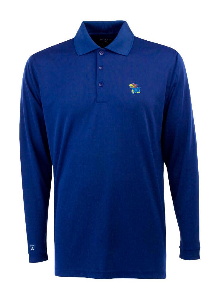 Antigua Kansas Jayhawks Mens Blue Exceed Long Sleeve Polo Shirt