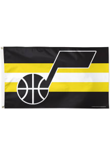 Utah Jazz Deluxe Stripe Black Silk Screen Grommet Flag