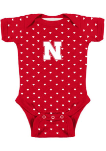 Baby Red Nebraska Cornhuskers Heart Short Sleeve One Piece