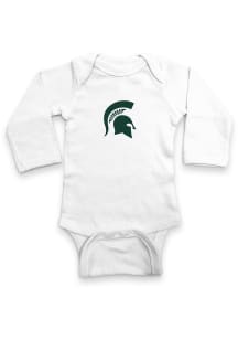 Michigan State Spartans Baby White Logo Long Sleeve One Piece