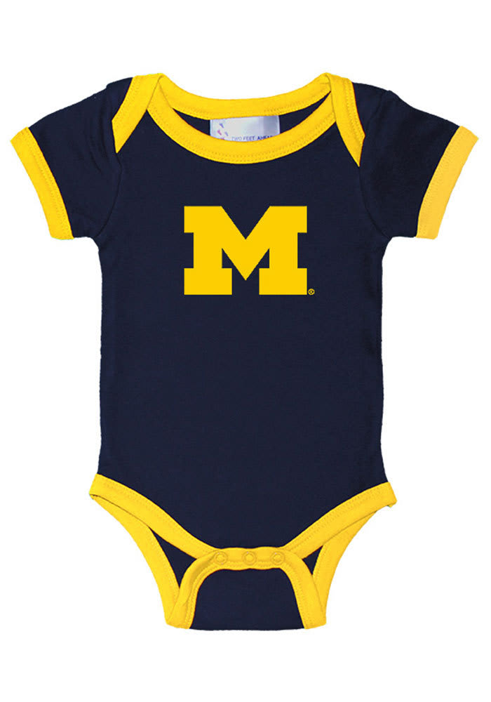 Michigan Wolverines Baby Navy Blue Ringer Short Sleeve One Piece