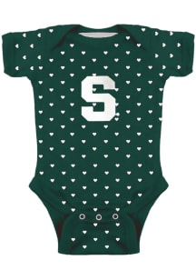 Michigan State Spartans Baby Green Heart Short Sleeve One Piece