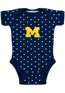 Michigan Wolverines Baby Navy Blue Heart Short Sleeve One Piece
