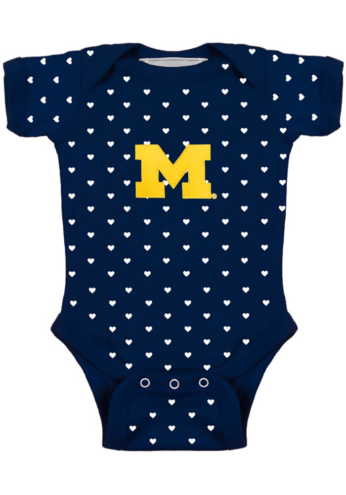 Michigan Wolverines Baby Navy Blue Heart Short Sleeve One Piece