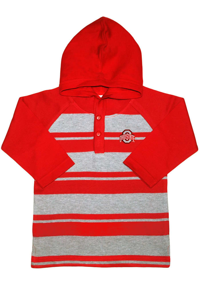 Ohio State Buckeyes Toddler Red Rugby Stripe Long Sleeve Hooded Sweatshirt