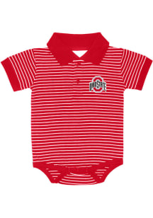 Baby Red Ohio State Buckeyes Stripe Jersey Golf Short Sleeve One Piece Polo