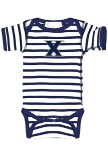 Xavier Musketeers Baby Navy Blue Skylar Stripe Short Sleeve One Piece