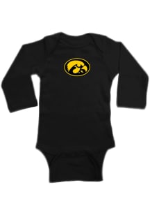 Iowa Hawkeyes Baby Black Primary Logo Long Sleeve One Piece