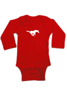 SMU Mustangs Baby Red Primary Logo Long Sleeve One Piece