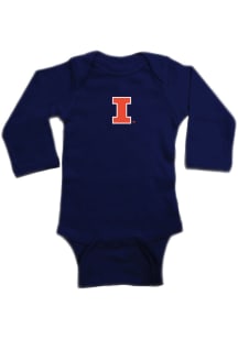 Illinois Fighting Illini Baby Navy Blue Primary Logo Long Sleeve One Piece