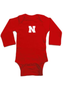 Nebraska Cornhuskers Baby Red Primary Logo Long Sleeve One Piece