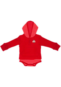 Ohio State Buckeyes Baby Red Stripe Hooded Long Sleeve One Piece