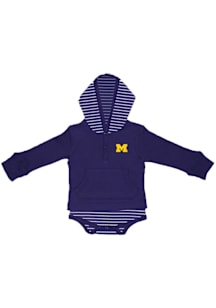 Baby Blue Michigan Wolverines Stripe Hooded Long Sleeve One Piece