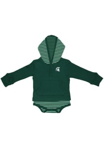 Michigan State Spartans Baby Green Stripe Hooded Long Sleeve One Piece