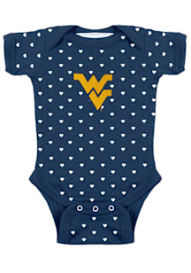 West Virginia Mountaineers Baby Navy Blue Heart Short Sleeve One Piece