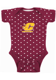 Central Michigan Chippewas Baby Maroon Heart Short Sleeve One Piece