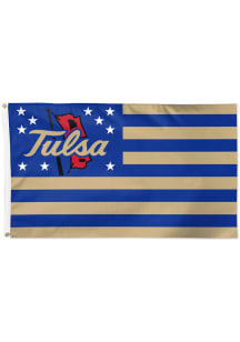 Tulsa Golden Hurricane Stars and Stripes Deluxe Blue Silk Screen Grommet Flag