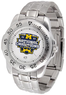 2023 College Football National Champions Sport Steel Michigan Wolverines Mens Watch - Silver