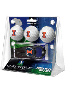 Illinois Fighting Illini Ball and Black Hat Trick Divot Tool Golf Gift Set