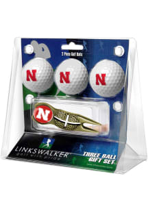 Gold Nebraska Cornhuskers Ball and Gold Crosshairs Divot Tool Golf Gift Set