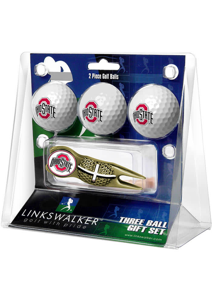 Ohio State Buckeyes GOLD Ball and Gold Crosshairs Divot Tool Golf Gift Set