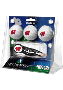 Wisconsin Badgers Ball and Black Crosshairs Divot Tool Golf Gift Set