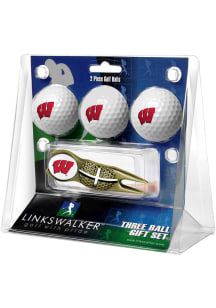 Gold Wisconsin Badgers Ball and Gold Crosshairs Divot Tool Golf Gift Set