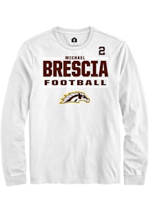 Michael Brescia Western Michigan Broncos White Football NIL Stacked Box Long Sleeve Player T Shirt
