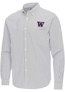 Mens Washington Huskies Ash Antigua Ellis Long Sleeve Dress Shirt