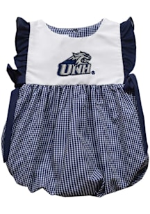 Vive La Fete New Hampshire Wildcats Baby Girls Navy Blue Gingham Bubble Short Sleeve Dress