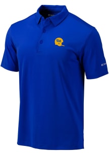 Mens Pitt Panthers Blue Columbia Vault Heat Seal Omni Wick Drive Short Sleeve Polo Shirt