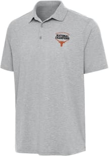 Antigua Texas Longhorns Mens Grey 2025 Womens CWS Champs Par 3 Short Sleeve Polo