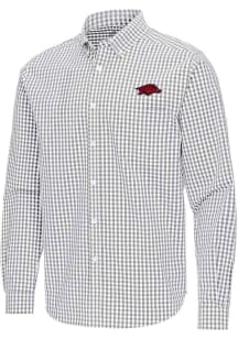 Antigua Arkansas Razorbacks Mens Ash Ellis Long Sleeve Dress Shirt