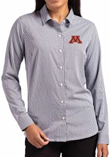 Womens Minnesota Golden Gophers Black Cutter and Buck Epic Confidence Gingham Long Sleeve Dress Sh..