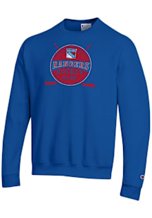 Champion New York Rangers Mens Blue Hockey Sticks Circle Powerblend Long Sleeve Crew Sweatshirt
