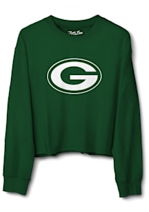 Junk Food Clothing Green Bay Packers Womens Green Bling Crop Crew Sweatshirt