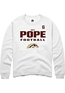 Joey Pope Western Michigan Broncos Mens White Football NIL Stacked Box Player Crew