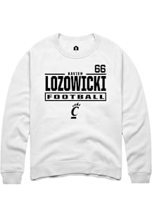 Xavier Lozowicki Cincinnati Bearcats Mens White Football NIL Stacked Box Player Crew