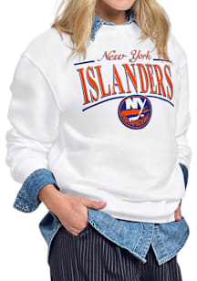 Starter New York Islanders Womens White Arch Stripe Crew Sweatshirt