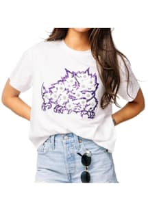 Queen of Sparkles TCU Horned Frogs Womens White Sequin Mascot Flower Short Sleeve T-Shirt