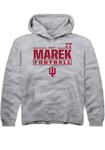 Matt Marek Rally Indiana Hoosiers Youth NIL Stacked Box Long Sleeve Player Hoodie Grey