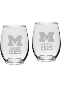 Michigan Wolverines Class of 2025 Set of 2 Stemless Wine Glass - White