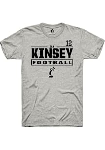 Zeb Kinsey Cincinnati Bearcats Ash Football NIL Stacked Box Short Sleeve Player T Shirt