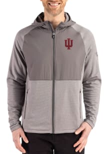 Mens Indiana Hoosiers Graphite Cutter and Buck Peshastin Long Sleeve Full Zip Jacket