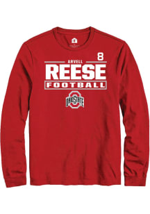 Arvell Reese Mens Red Ohio State Buckeyes NIL Stacked Box Long Sleeve Player T Shirt